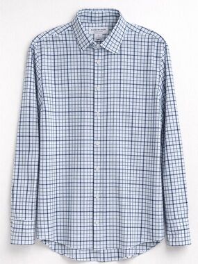 Mizzen+Main Performance Dress Shirt Men’s Large Trim Blue Check Stretch